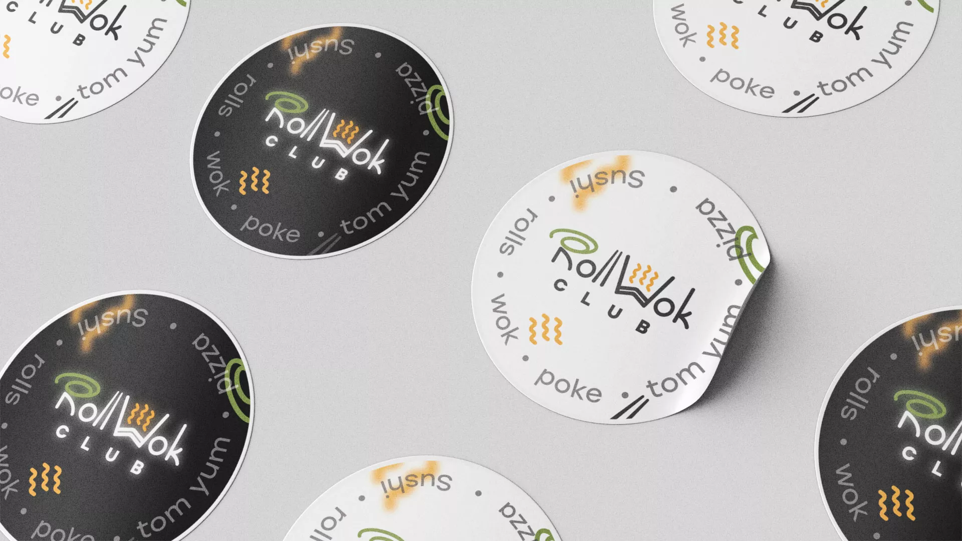 Разработка наклеек для суши-бара «Roll Wok Club» в Липках